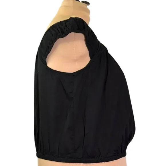 OLD NAVY Black Cap-Sleeve Cropped Pintucked Poet Blouse, NWOT! Size 3X - Picture 3 of 6